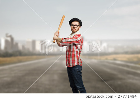 Hipster guy with bat Hipster guy with bat 27771484