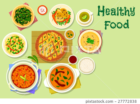 Indian cuisine thali dishes and snacks icon 27772838