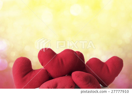 Group of pillow red heart with beautiful bokeh Group of pillow red heart with beautiful bokeh 27777910