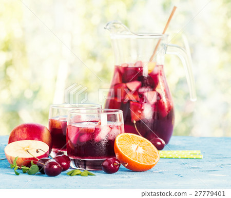 Refreshing sangria or punch with fruit 27779401
