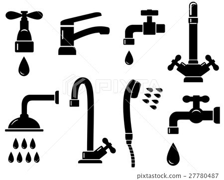 plumbing set with isolated faucet icons 27780487