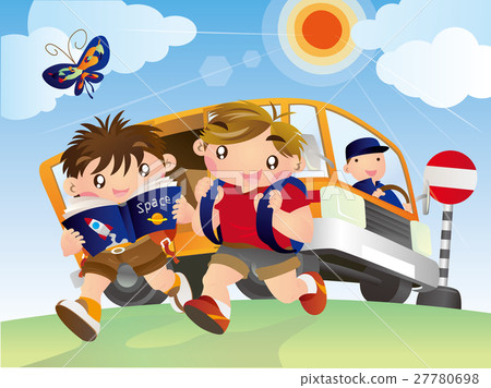 2 pupils get off the bus & walk to school together 2 pupils get off the bus & walk to school together 27780698