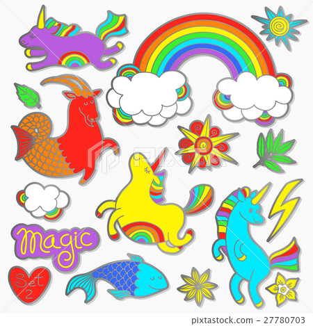 Fashion badge elements in cartoon 80s-90s comic Fashion badge elements in cartoon 80s-90s comic 27780703