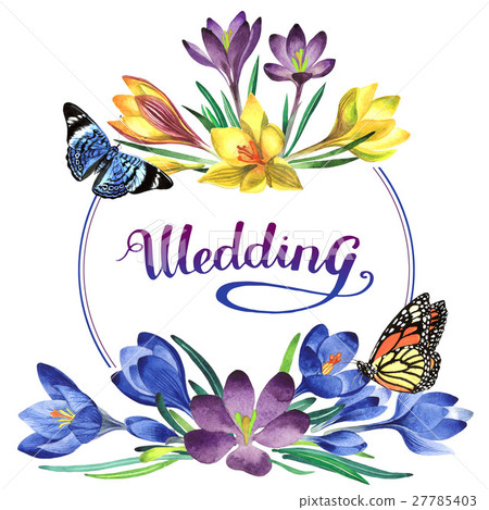 Wildflower crocuses flower frame in a watercolor 27785403