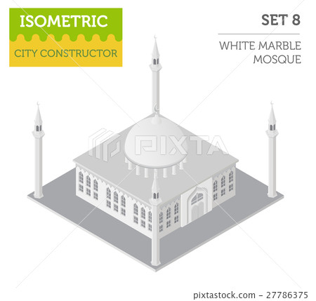 Flat 3d isometric islamic  mosque and city map  27786375