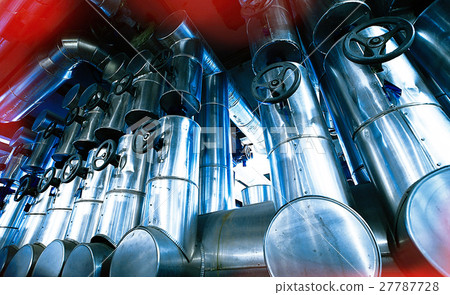 Steel pipelines and cables in blue tones 27787728