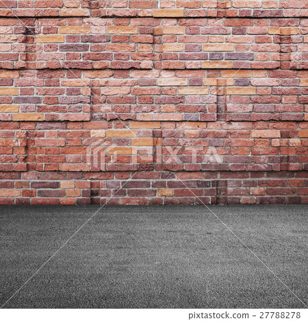 Red brick wall and asphalt floor 27788278