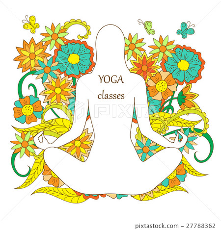 Silhouette of girl sitting in lotus pose. Yoga, meditation concept.  Lettering vector illustration Stock Vector Image & Art - Alamy