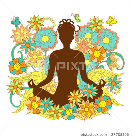 brown silhouette girl in yoga lotus pose 27788366