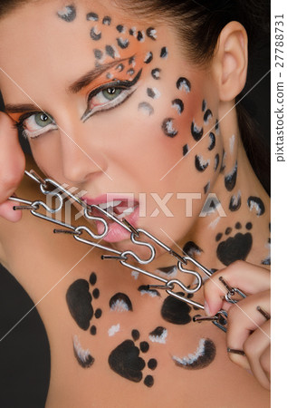 beautiful woman with animal patterns and collar beautiful woman with animal patterns and collar 27788731