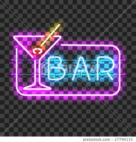 Glowing neon bar sign with martini glass 27790133