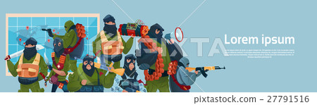 Terrorism Armed Terrorist Black Mask Hold Weapon 27791516