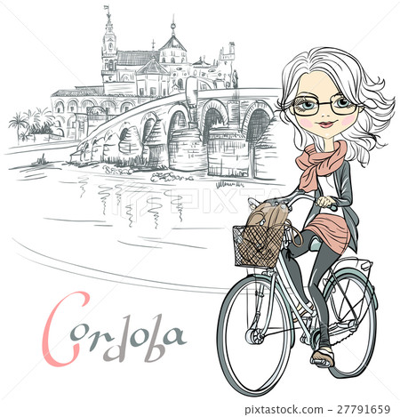 Vector cute girl rides a bicycle in Cordoba 27791659
