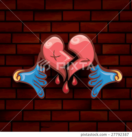vector cartoon tattoo style red broken heart vector cartoon tattoo style red broken heart 27792387