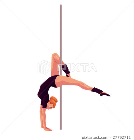 Young pole dance woman in black leotard doing hand 27792711