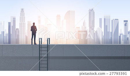 Business Man Silhouette On Office Building Roof 27793391