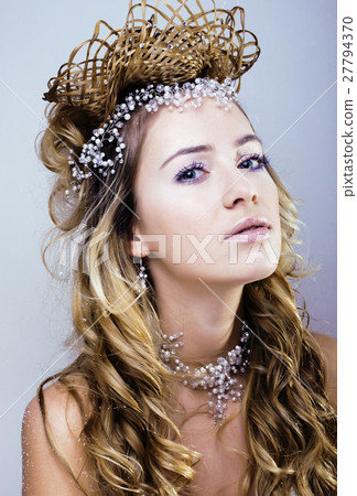 beauty young snow queen with hair crown on her 27794370