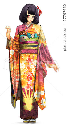 Furisode beautiful girl [Free illustration material] [Beautiful/moe style illustration material] High quality JPG 27797660