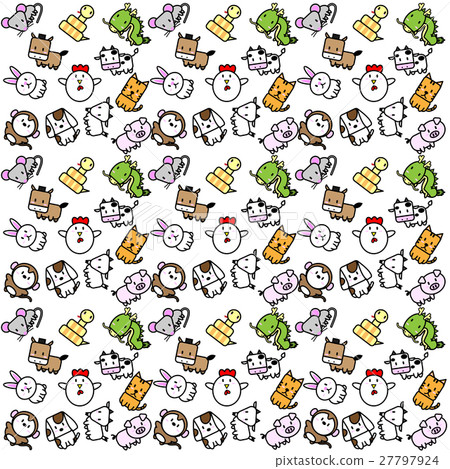 Cartoon animal Chinese zodiac on red background Cartoon animal Chinese zodiac on red background 27797924