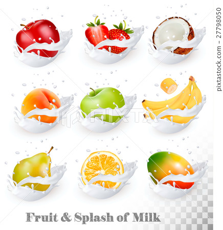 Big collection of fruit in a milk splash. Big collection of fruit in a milk splash. 27798050