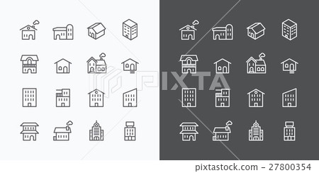 Buildings Collection icons set. flat line design Buildings Collection icons set. flat line design 27800354