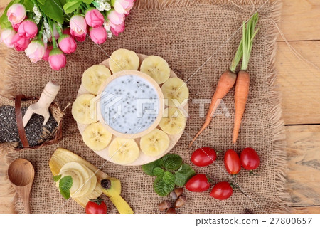 Chia seeds with milk and banana delicious. Chia seeds with milk and banana delicious. 27800657