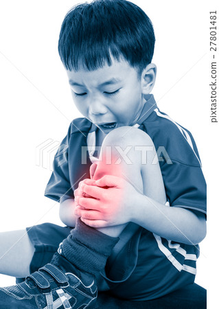 Asian soccer player with pain at shin. Isolated 27801481