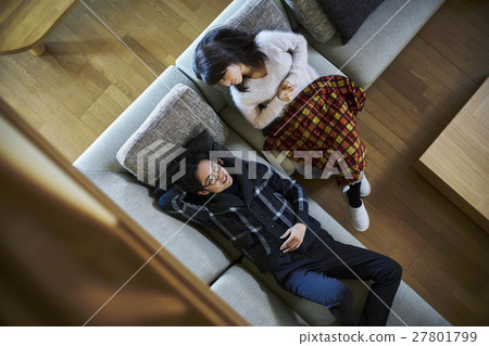 放鬆在別墅假期沙發的夫婦 27801799