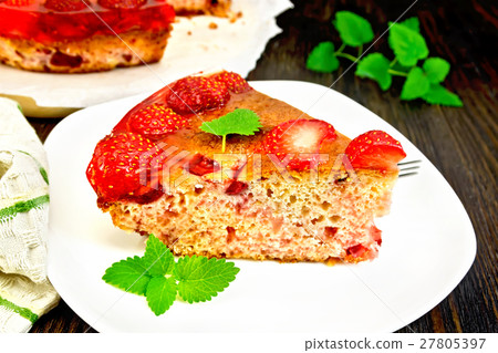 Pie strawberry with jelly in plate on dark board Pie strawberry with jelly in plate on dark board 27805397