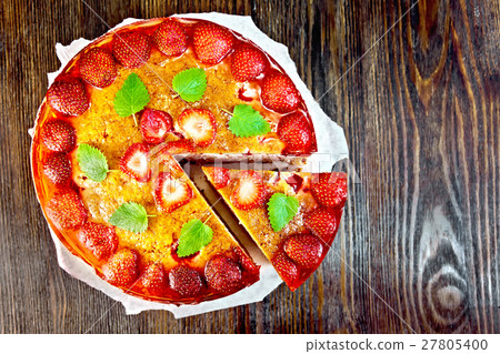 Pie strawberry with jelly on dark board top Pie strawberry with jelly on dark board top 27805400