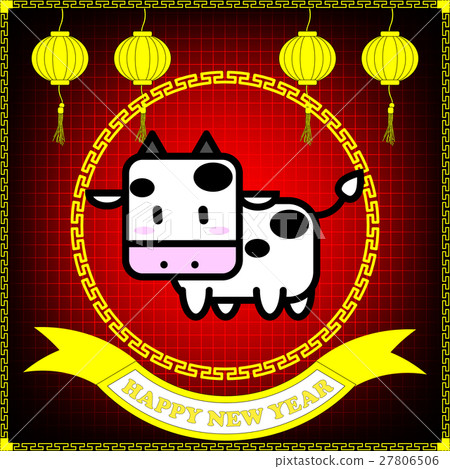 Happy new year of Ox year on red grid 27806506