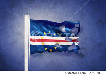 Torn flag of Cape Verde flying against grunge 27807839