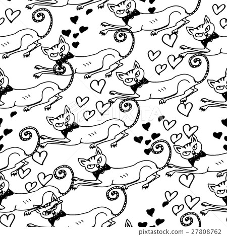Hand drawn seamless pattern. Cute cats Hand drawn seamless pattern. Cute cats 27808762