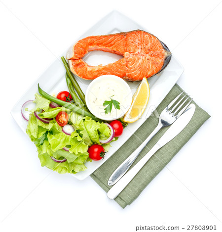 Crispy roasted salmon steak 27808901
