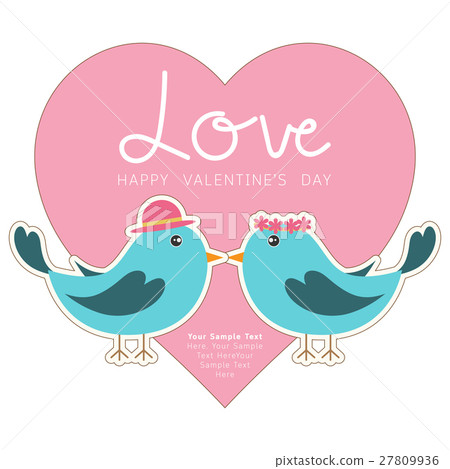 Couple of cute birds with love heart.  27809936