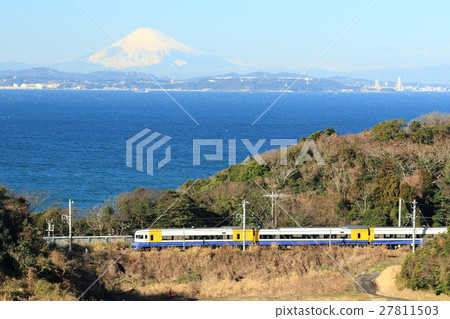 Jr宇智波線 東京灣和富士 俯視圖 照片素材 圖片 圖庫