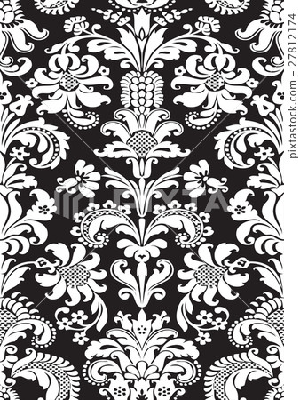 Vector seamless floral damask pattern black white - Stock Illustration ...