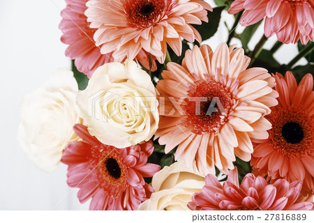 Pink Gerbera Daisy Flowers And White Roses Bouquet 27816889