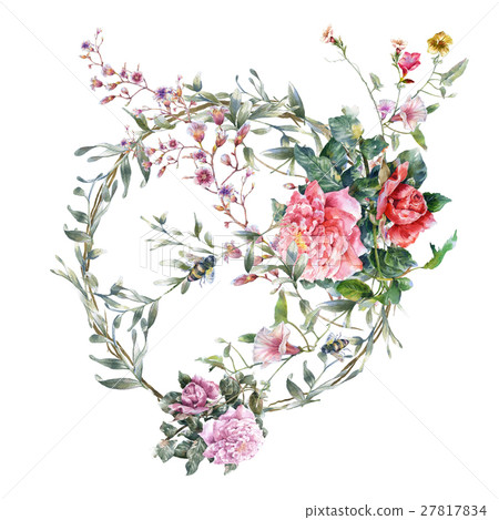 watercolor painting of leaves and flower white watercolor painting of leaves and flower white 27817834