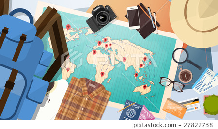 Travel Luggage Document World Map With Pins Travel Luggage Document World Map With Pins 27822738