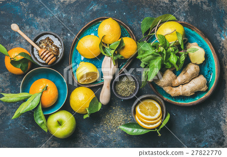 Ingredients for making natural hot drink over dark 27822770