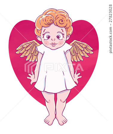 Valentine's day. Confused Cupid-girl with gold Valentine's day. Confused Cupid-girl with gold 27823028