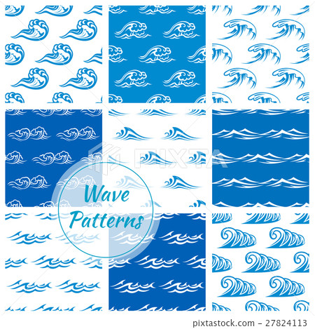 Waves, water splashes seamless patterns set Waves, water splashes seamless patterns set 27824113