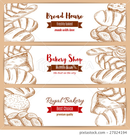Bakery shop and bread house sketch banners set 27824194