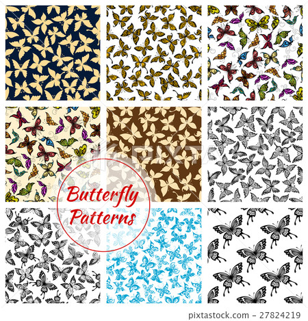 Butterflies and moth seamless patterns set 27824219