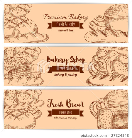 Bakery shop bread vector sketch banners set 27824348