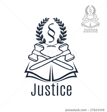 Justice legal vector emblem of gavel, wreath, book 27824349