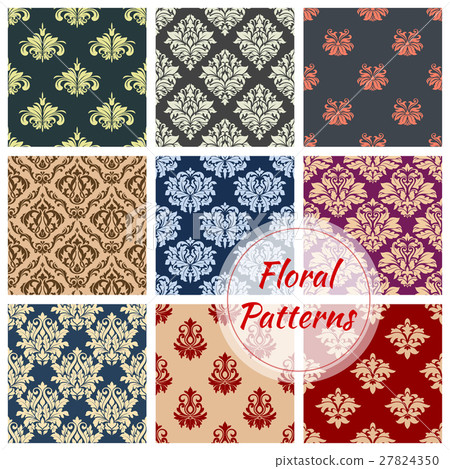Floral pattern set, flowery vector damask ornament 27824350