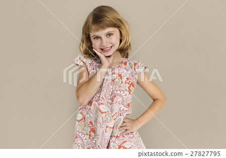 Cheerful Little Girl Happy Smiling Studio Concept 27827795