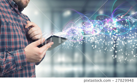 Hipster guy with tablet device 27829948